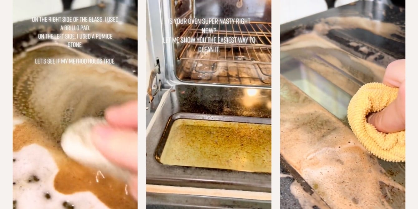 TikToker shares secret oven cleaning hack for removing stubborn cooked-on food and grease TikTok images of a dirty oven being cleaned