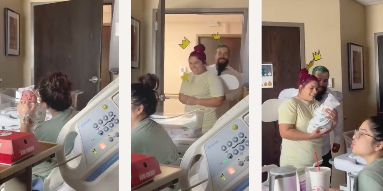 These godparents made the greatest possible entrance to the hospital to meet their godchild Godparents dressed as Fairly Odd Parents