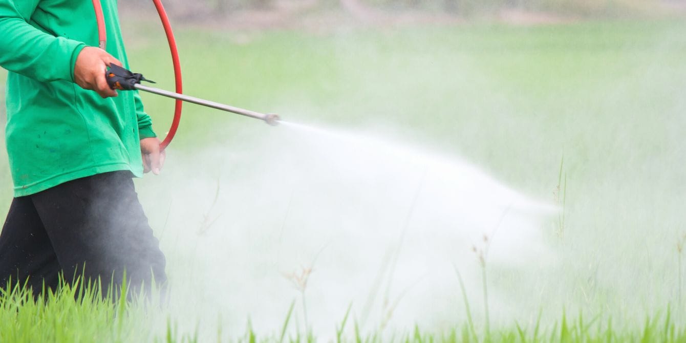 Pesticides in our food supply are causing a worldwide decline in sperm count, study shows Man spraying pesticide on farm
