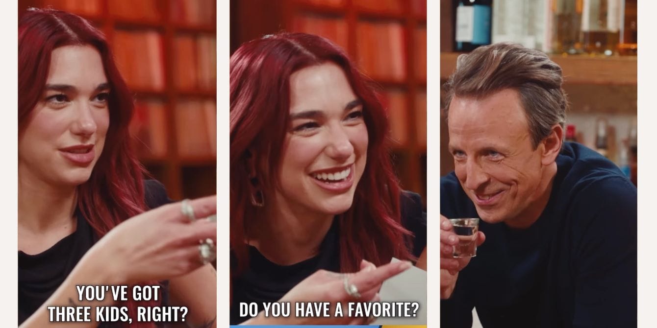 Dua Lipa asks Seth Myers to ‘rank’ his kids in hilarious day-drinking segment Seth Myers day drinking with Dua Lipa