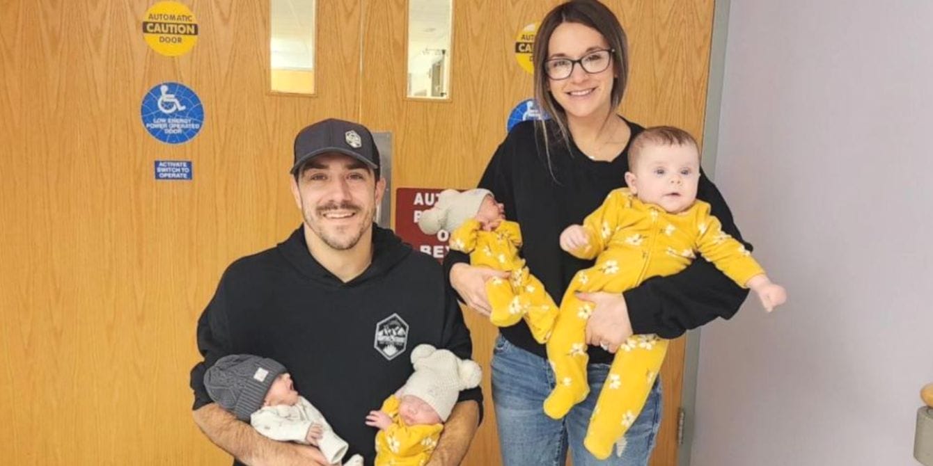 Couple who adopted—then got pregnant with triplets—now have 4 babies under 4 months old Couple with 4 babies under 4 months old