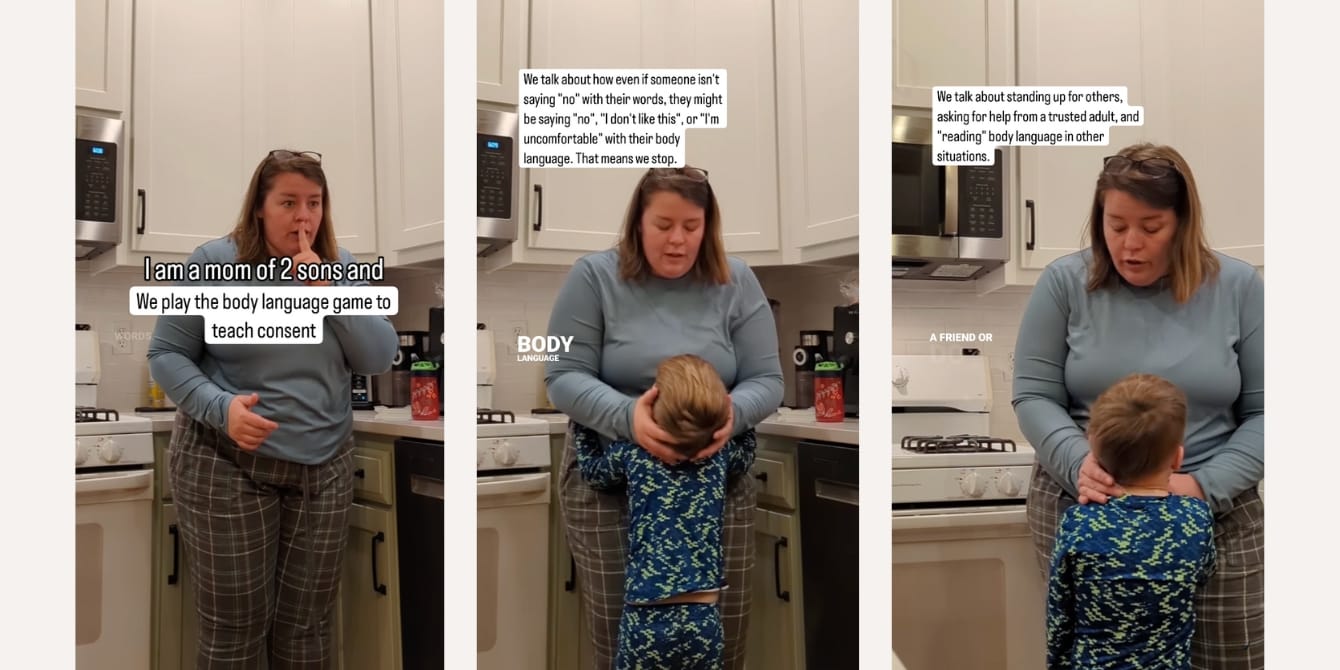 Mom shares creative way to teach young kids about consent through play mom teaching consent through play to sons