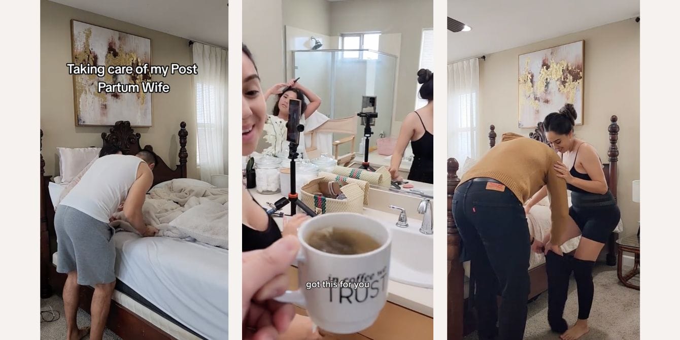 This dad helping his wife postpartum is going viral—and for good reason Dad helps postpartum wife in TikTok video