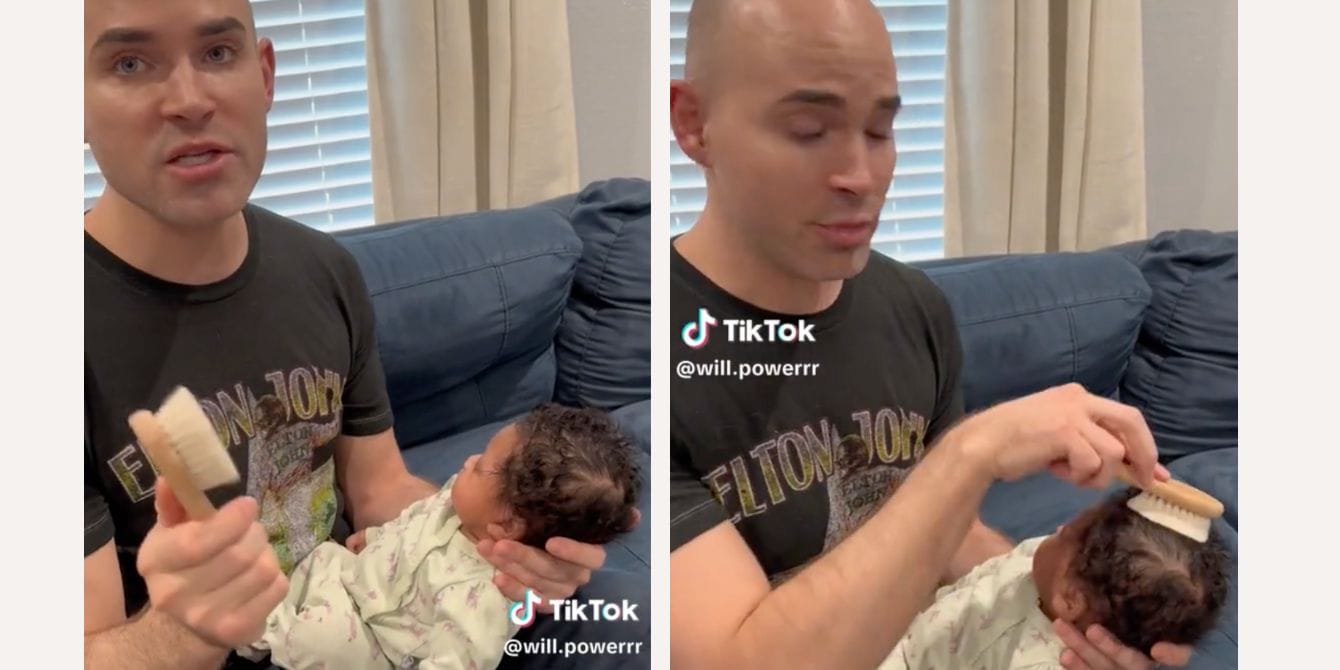 White dad deletes TikTok after asking for advice on caring for his Black daughter’s hair Dad brushing baby's hair on TikTok