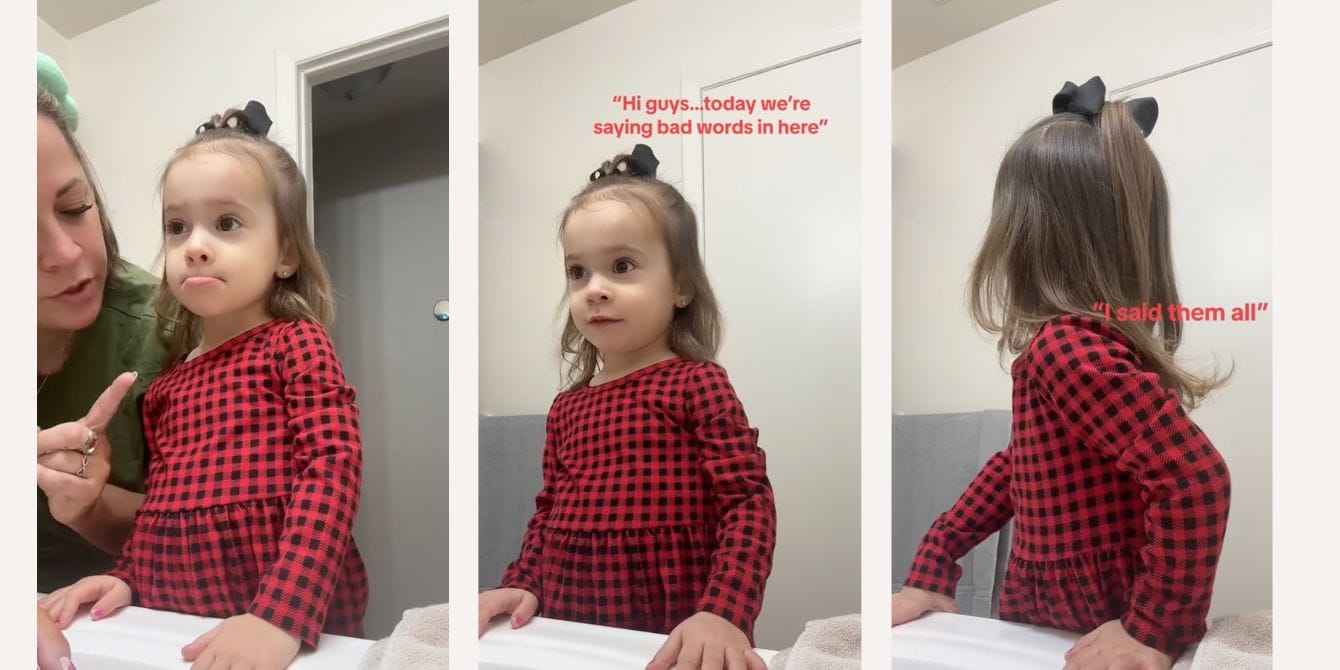 This toddler is only allowed to swear in the bathroom—and you might just die laughing Toddler swearing in bathroom TikTok