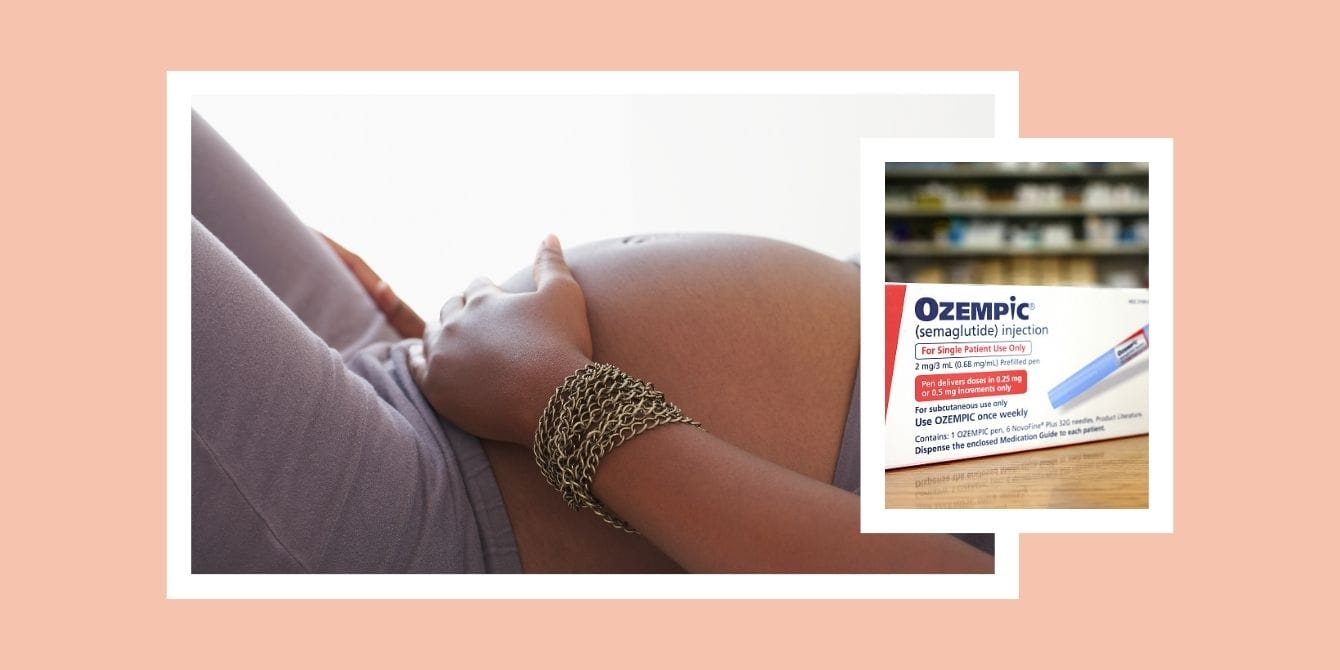 Redditors claim Ozempic helped them get pregnant—and some doctors agree Pregnant woman holding belly/Ozempic close up