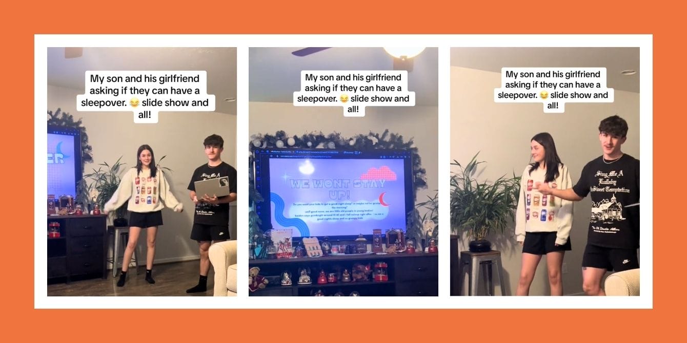 Teen couple uses funny—and compelling slideshow to ask parents for sleepovers TikTok teens make slideshow about having a sleepover