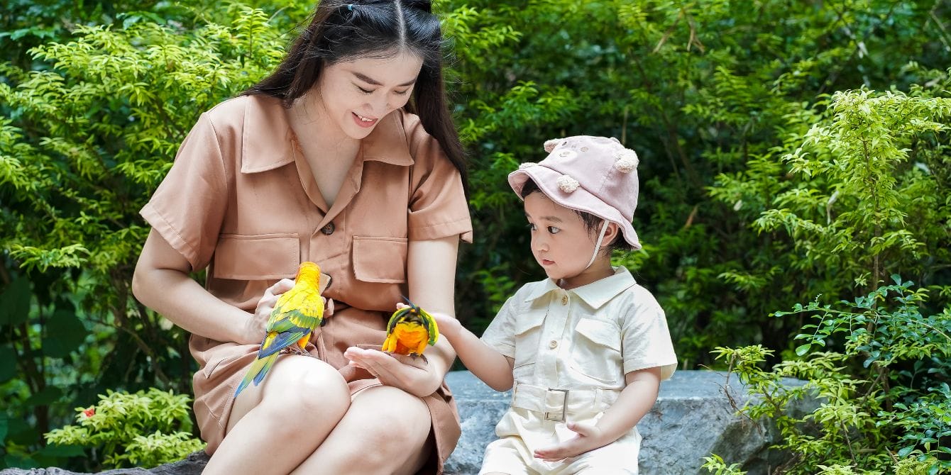 The timeless worry of mothers is the same, whether you’re a human mama or a mama bird mama bird- mom holding birds with son