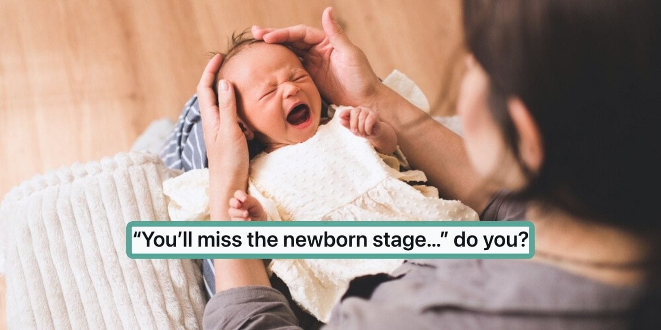 Reddit post about not missing the ‘newborn stage’ has over 1,000 responses Screaming newborn in mom's lap