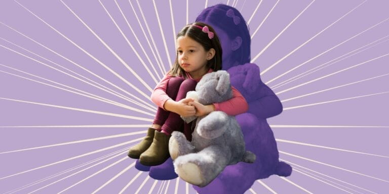 The emotional cost of being first: Study finds higher rates of anxiety in firstborn & only children little girl hugging teddy bear stuffie