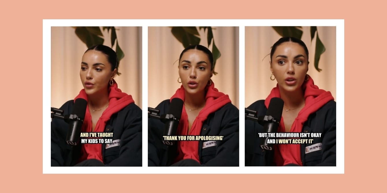 This viral TikTok is changing how parents teach kids to accept apologies Three side-by-side images of a woman talking about teaching kids how to accept an apology