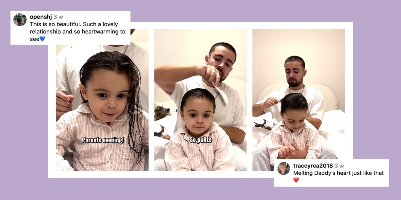 Dad breaks down in tears after hearing what teachers said about his 4-year-old daughter Instagram post - A dad combing his daughters hair