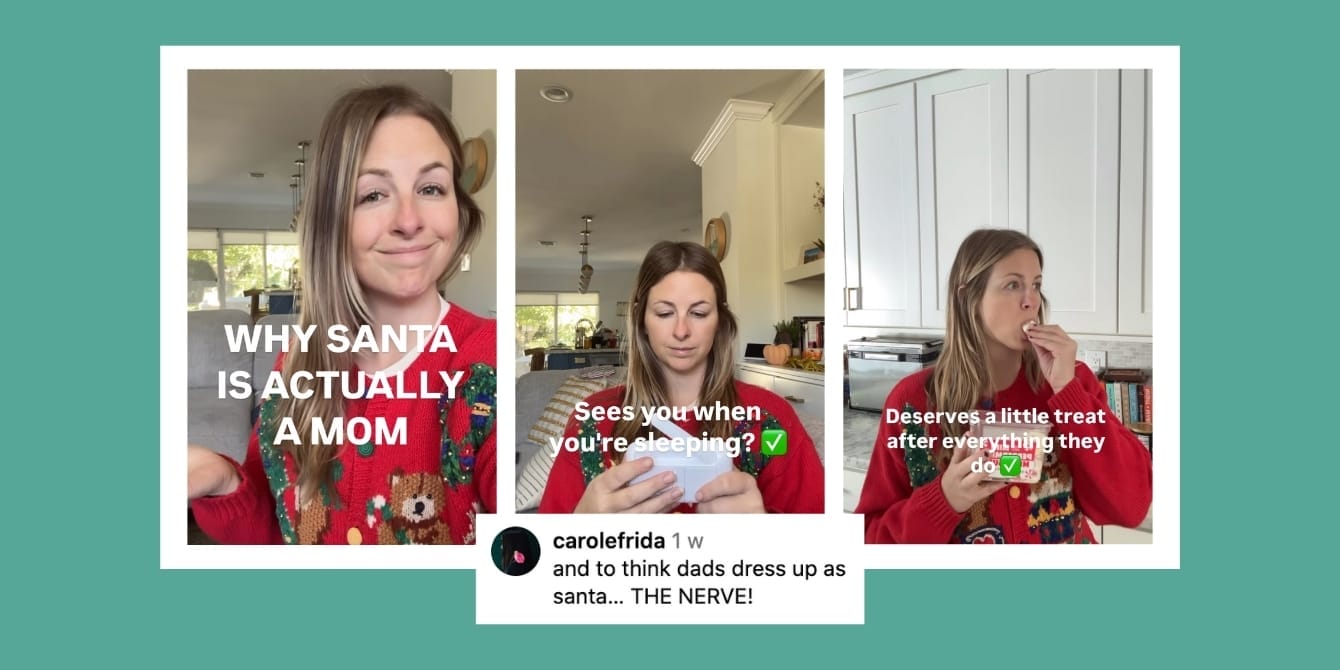 Is Santa a mom? A hilarious viral video makes the case Viral Tiktok - Three images of a mom from a TikTok video