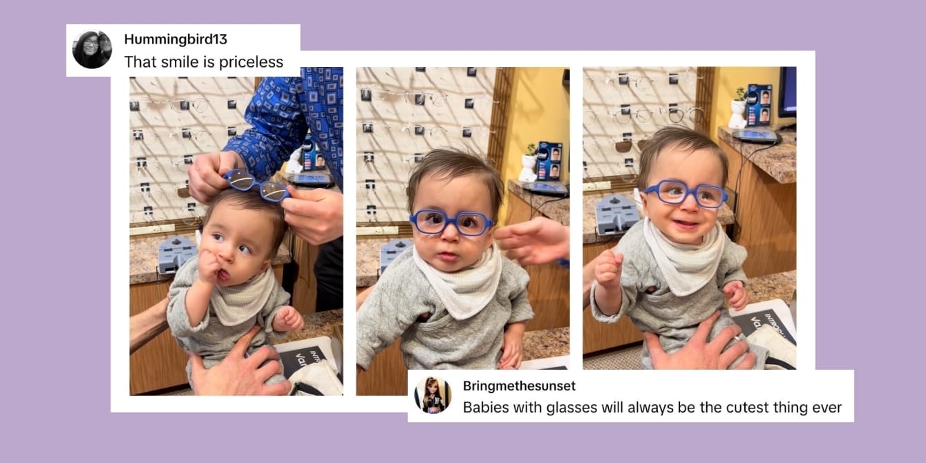 Watch: Baby’s emotional reaction to seeing clearly for the first time goes viral Stills from a viral TikTok capturing a baby's emotional reaction to being able to see for the first time
