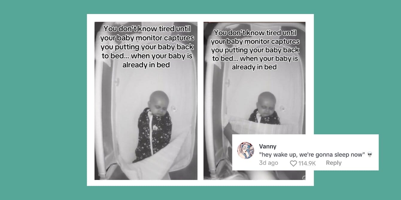 Exhausted mom’s baby cam moment goes viral for perfectly summing up new parent fatigue Viral TikTok: Exhausted mom caught on baby cam putting her newborn to bed while the baby is already asleep in the crib