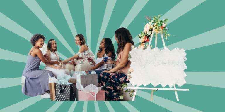 Welcome to baby shower signs: stylish ideas for your celebration Welcome to baby shower signs: A group of women at baby shower sitting down behind a welcome sign