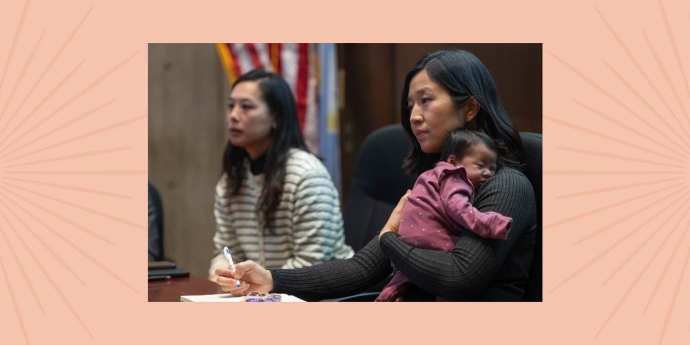 Boston mayor Michelle Wu brings 2-week-old newborn to work—and sparks a debate Boston Mayor Michelle Wu holding her newborn