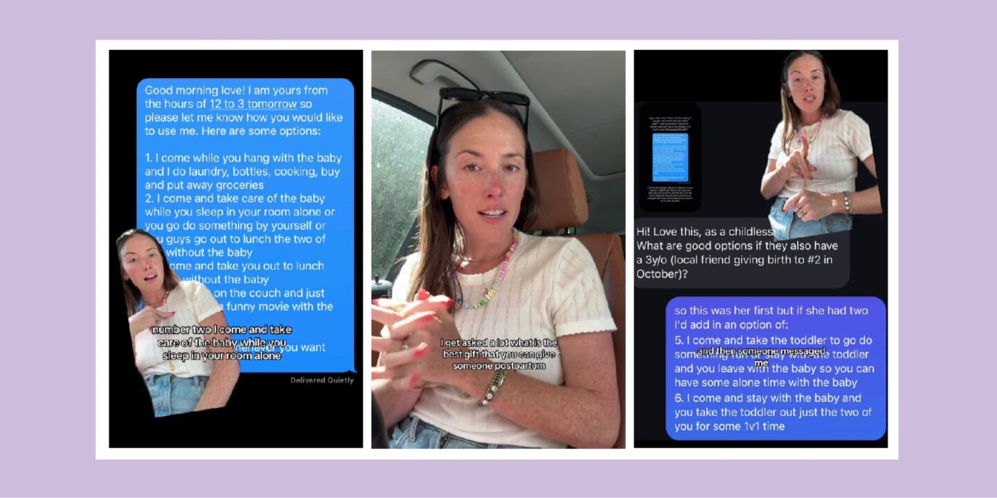 This viral text is changing how we support moms who just had a baby A lady speaking about postpartum support on Tiktok