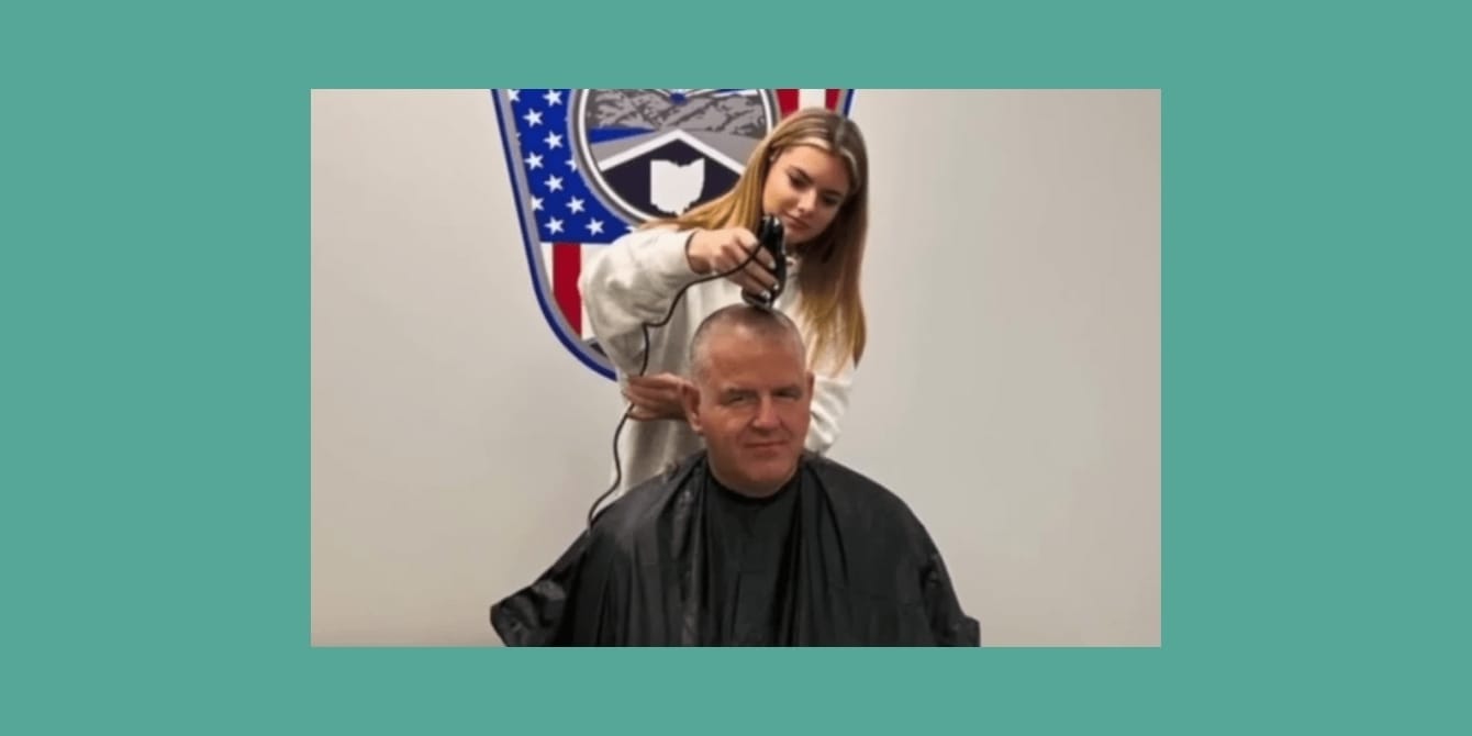 “No one fights alone”: Ohio police officers shave their heads in solidarity with mom battling cancer Ohio police officers shave heads for breast cancer awareness