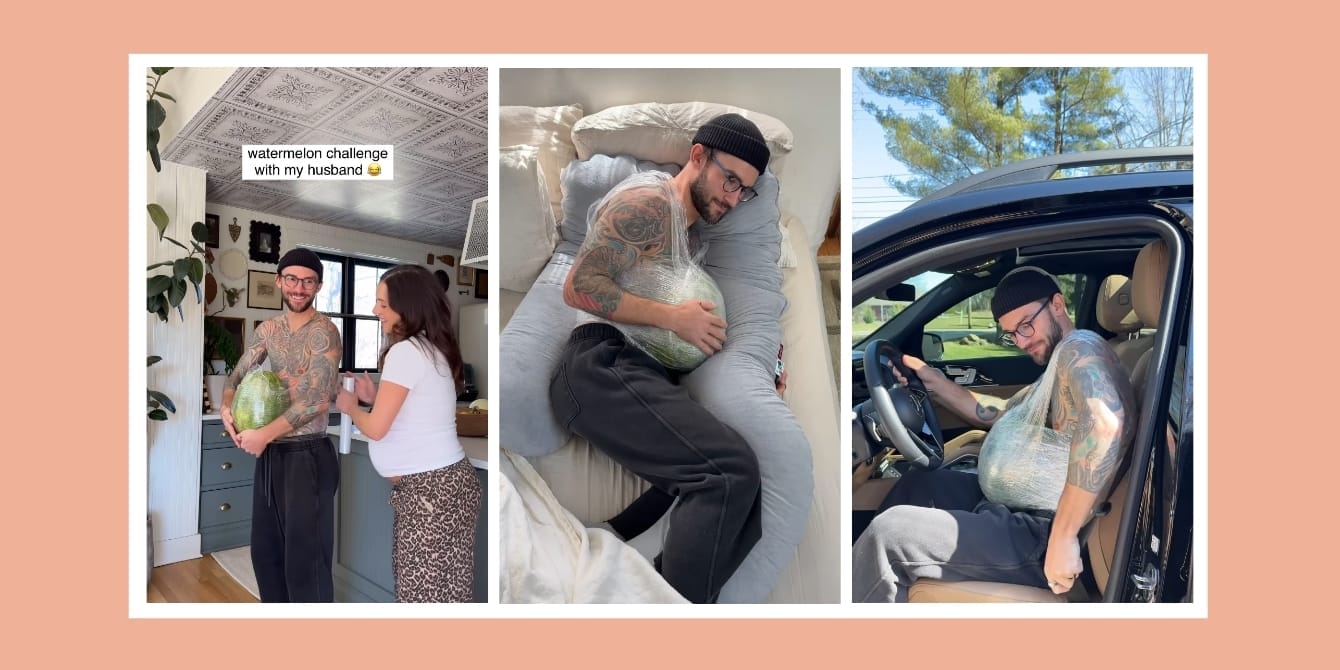 Pregnant wife challenges husband to wear a ‘baby bump’—his reaction is everything Credit is @forthehome via Instagram
