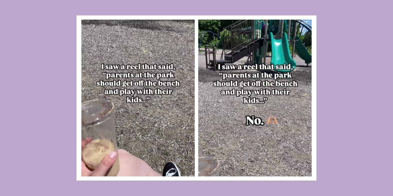 This viral post says it’s okay for moms to sit at the playground — here’s why it struck a nerve Mom in a playground
