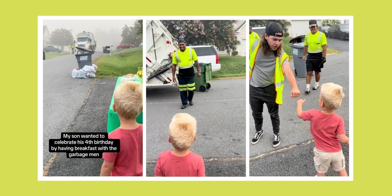 Why a little boy’s garbage truck birthday shows the power of raising kids to value every job Boy in red shirt