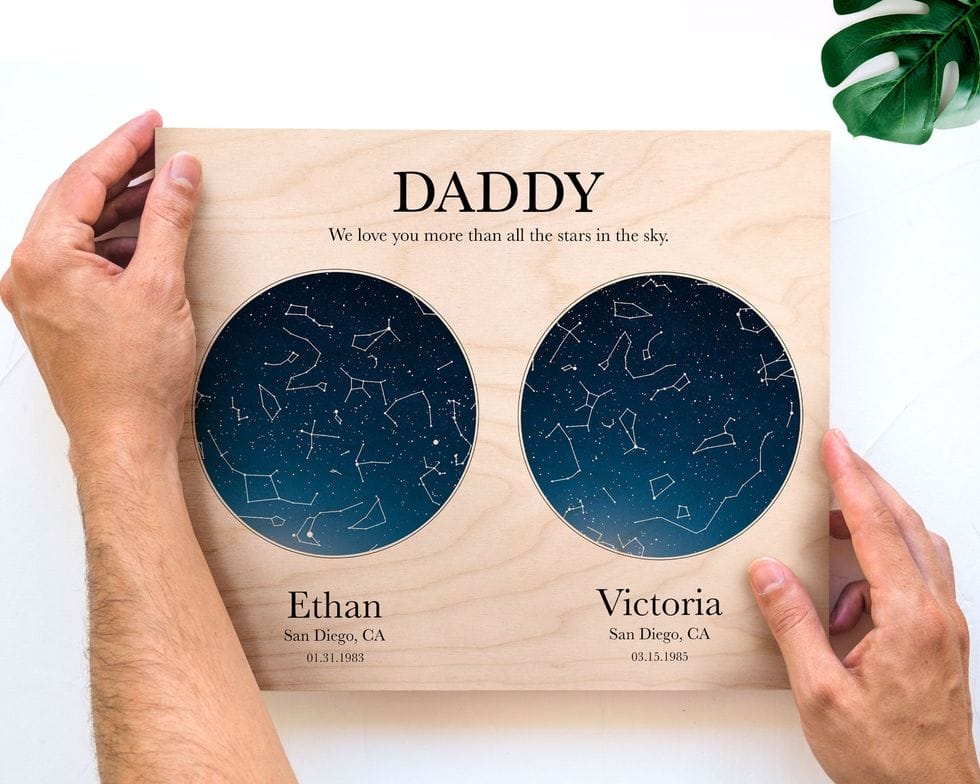 Star Map Wood Fathers Day Gift From Kids